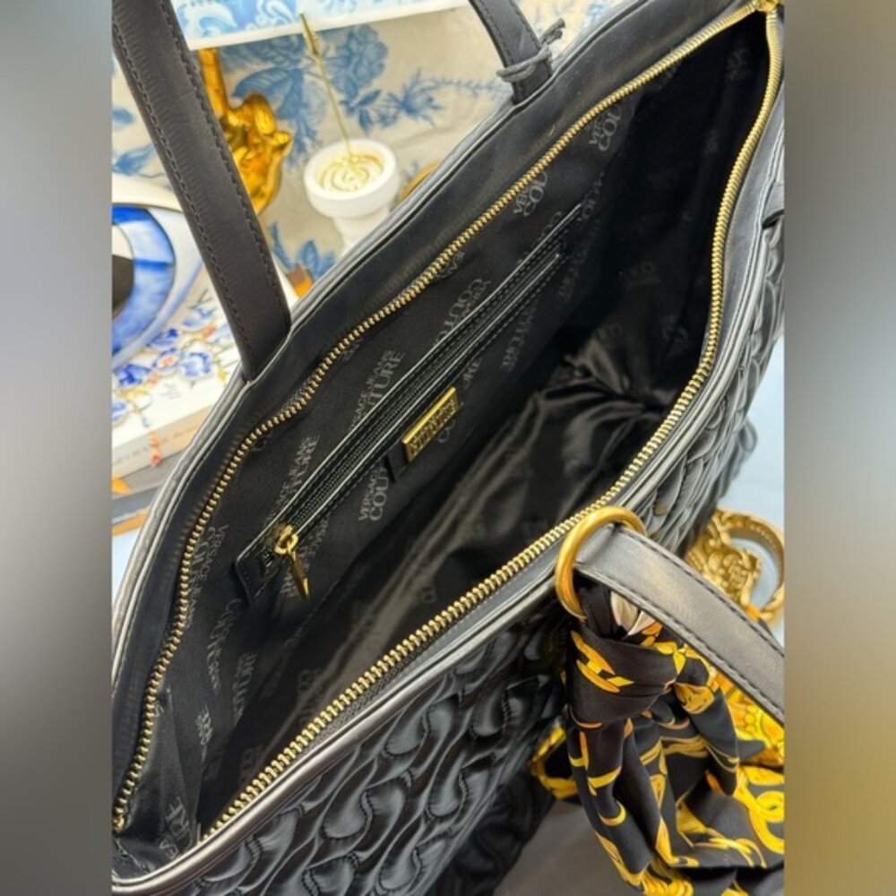 🆕 VERSACE JEANS COUTURE 🧿 NWT Black Thelma Tote Shopper + Scarf - Picture 11 of 16